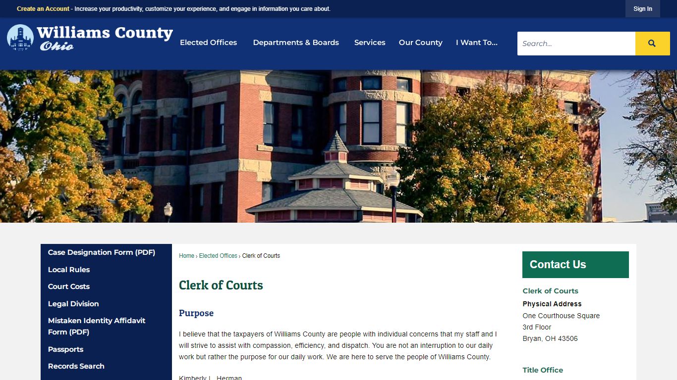 Clerk of Courts | Williams County, OH
