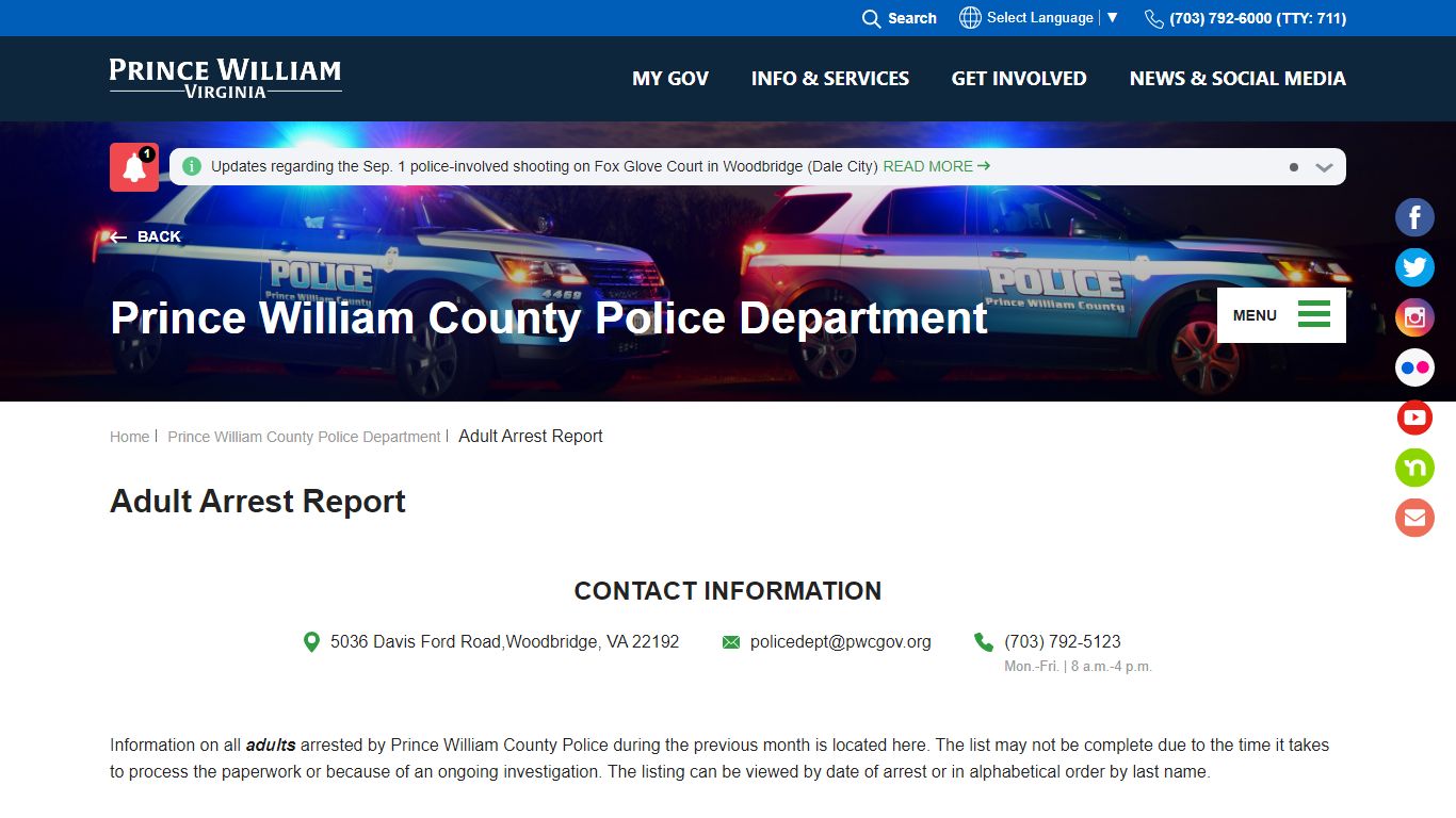 Adult Arrest Report - Prince William County, Virginia